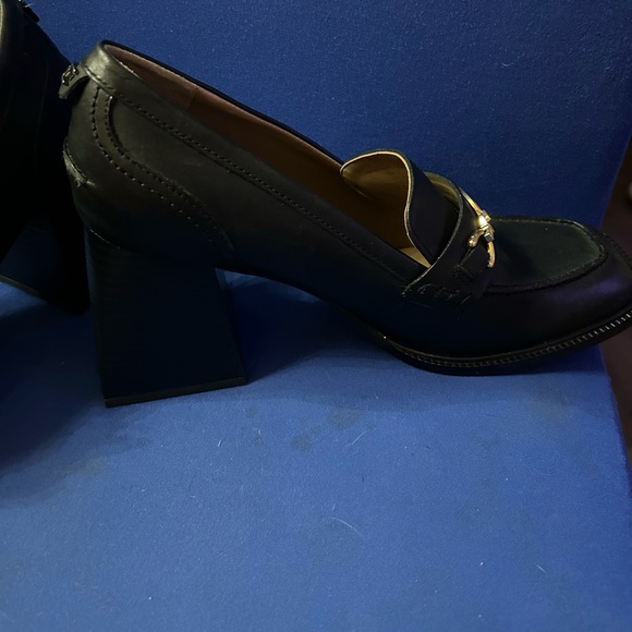 Sam Edelman Quincy Black Squared Toe Stacked High Heel Slip On Fashion Loafers - Picture 12 of 12